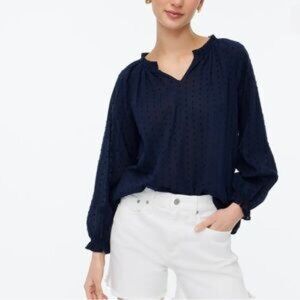 J.Crew Swiss Dot Navy Cotton Blouse Size XL